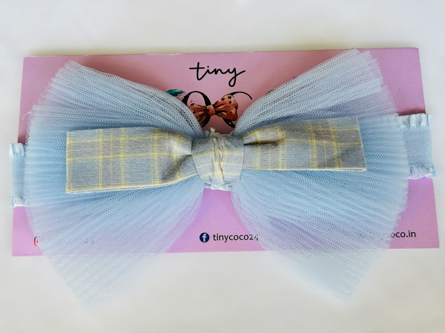 Tiny Coco Light Blue and Pink Headband with Dreamy Net Bow