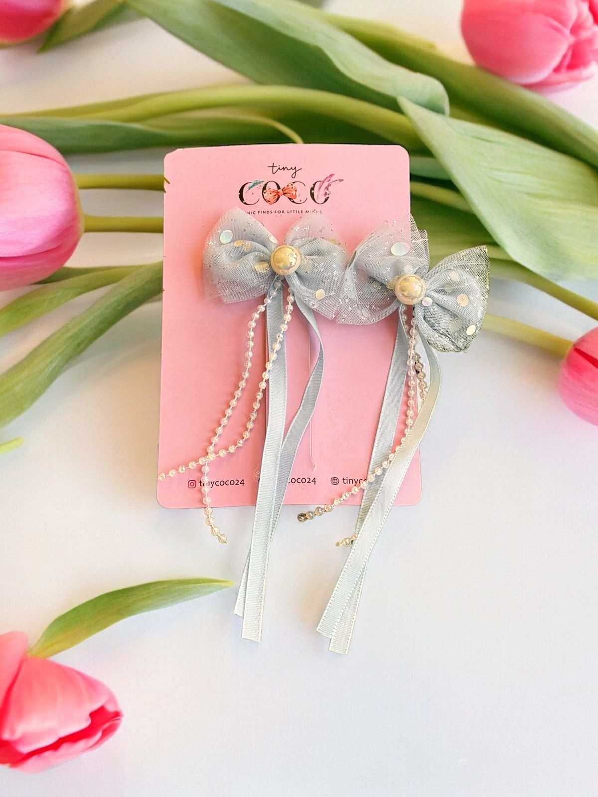 Shimmering Swirls: Pearl and Ribbon Tassel Hair Pins