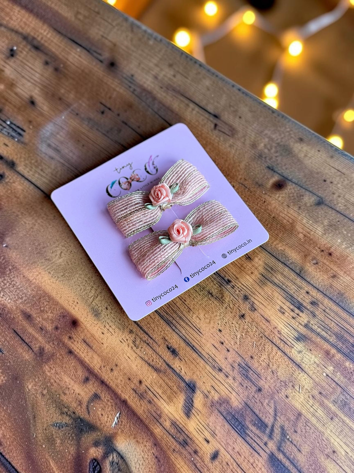 Roohi Dusty Rose & Gilded Ribbon Bow Pair