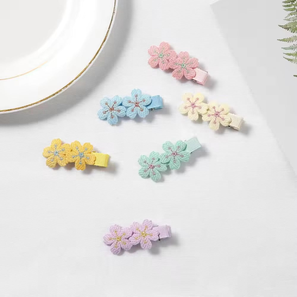 Daisy Duo Embroidered Hair Clips (Assorted colors in Pairs)
