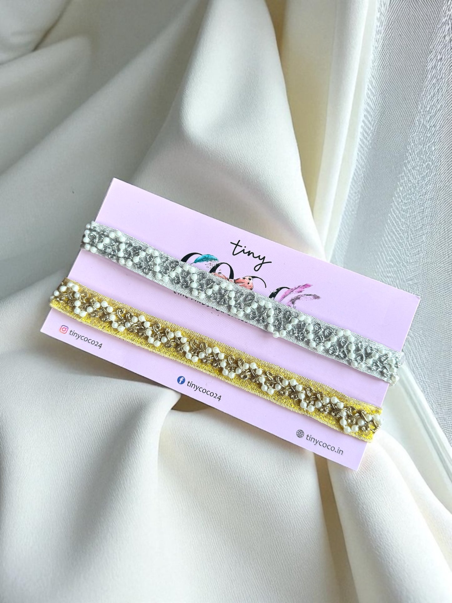 Duo of Dazzle Pearl Headbands (Gold & Silver)