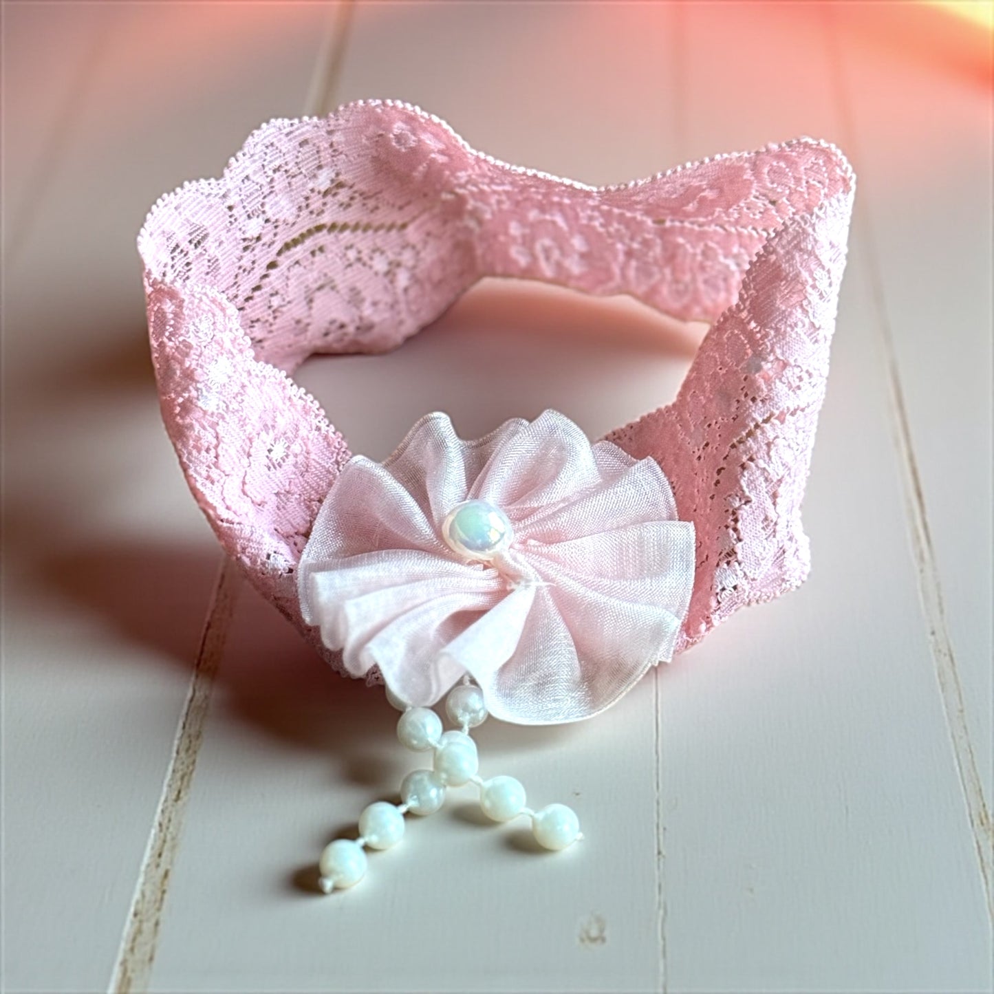 Pink Rosette Pearl Drop HeadBand