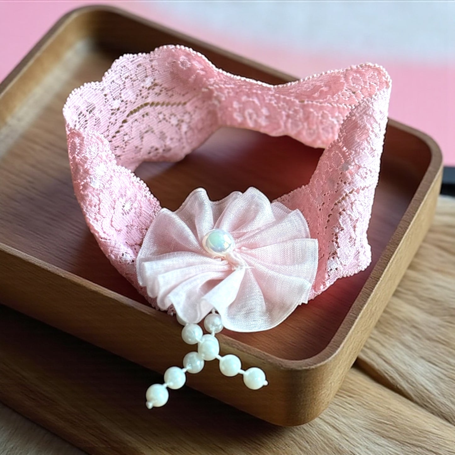 Pink Rosette Pearl Drop HeadBand