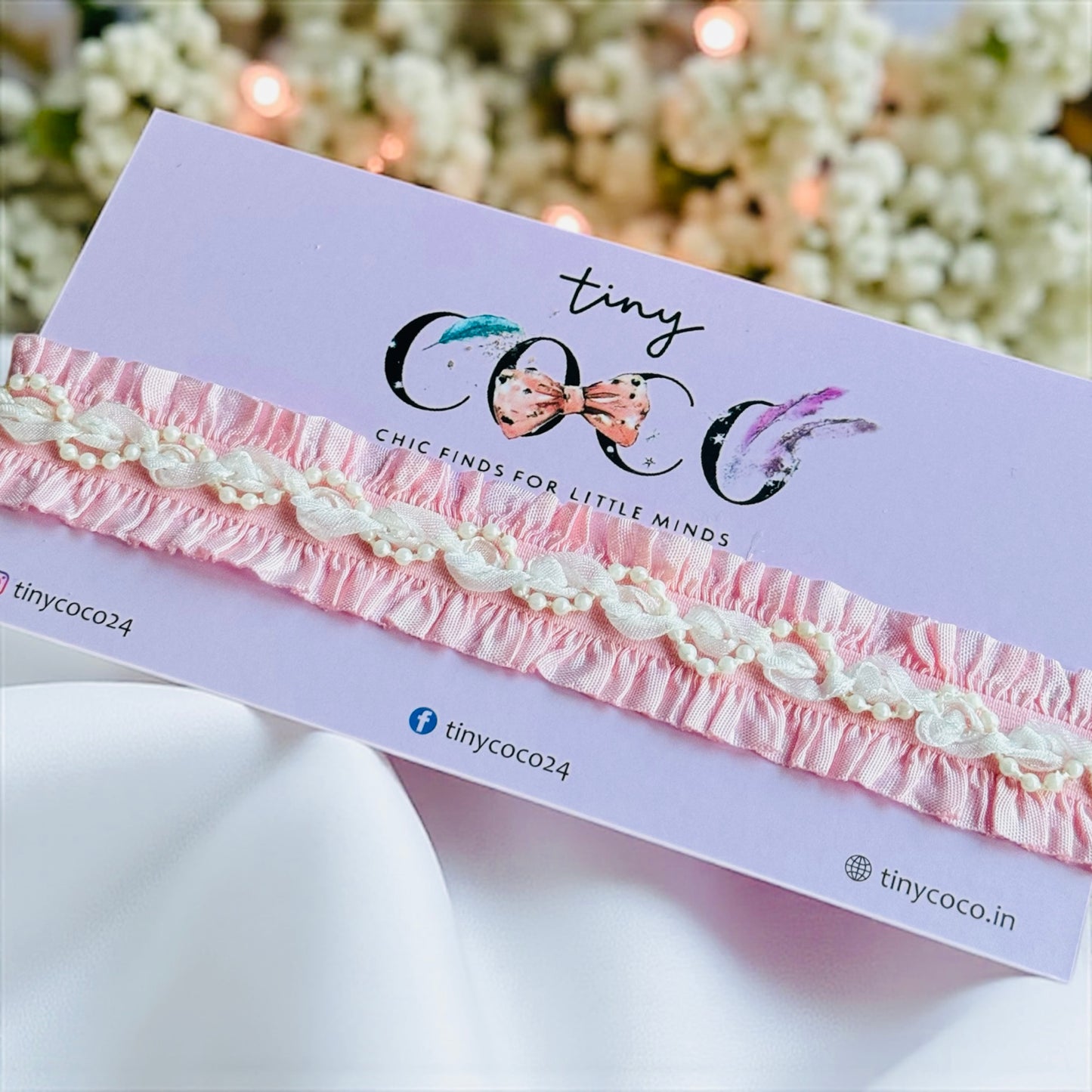 Pink Ruffle Pearl Headband