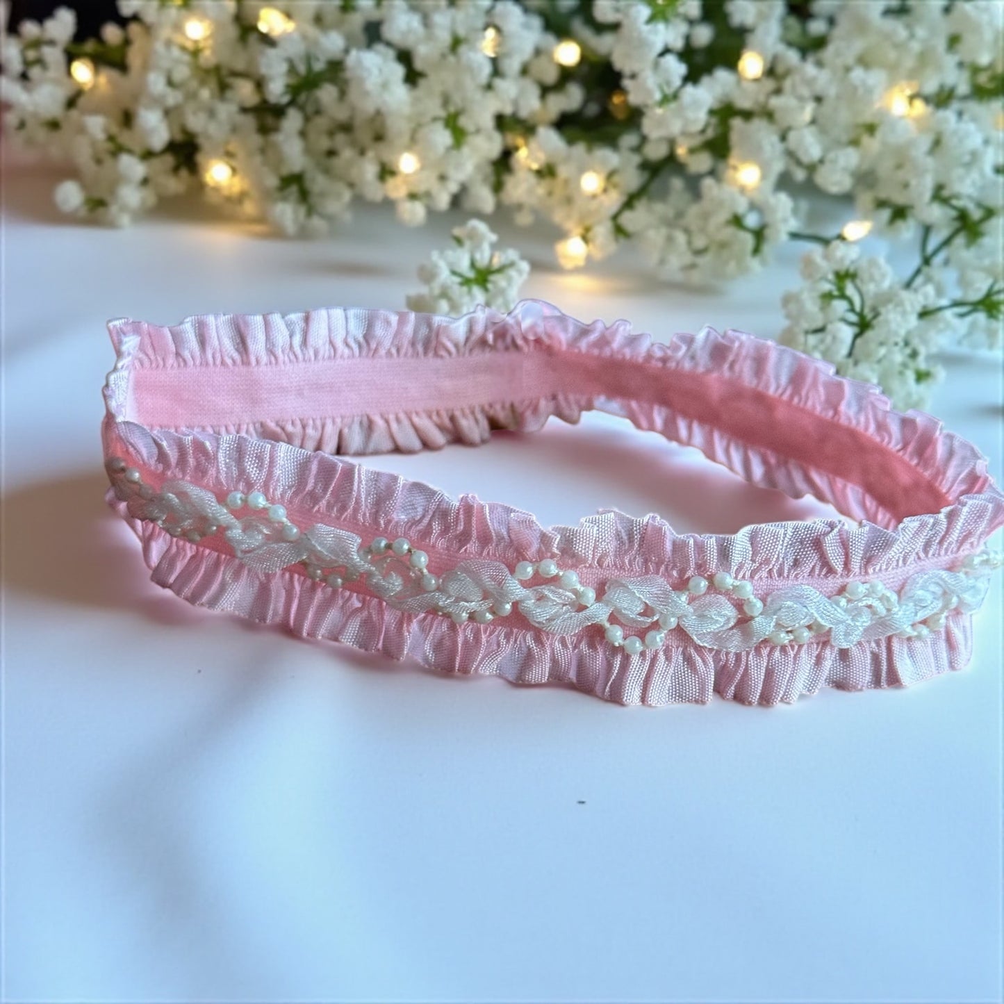 Pink Ruffle Pearl Headband