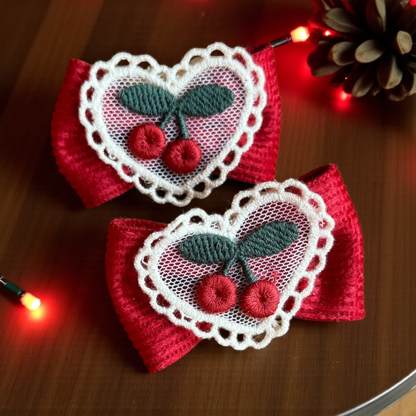 Cherry Lace Heart Clips