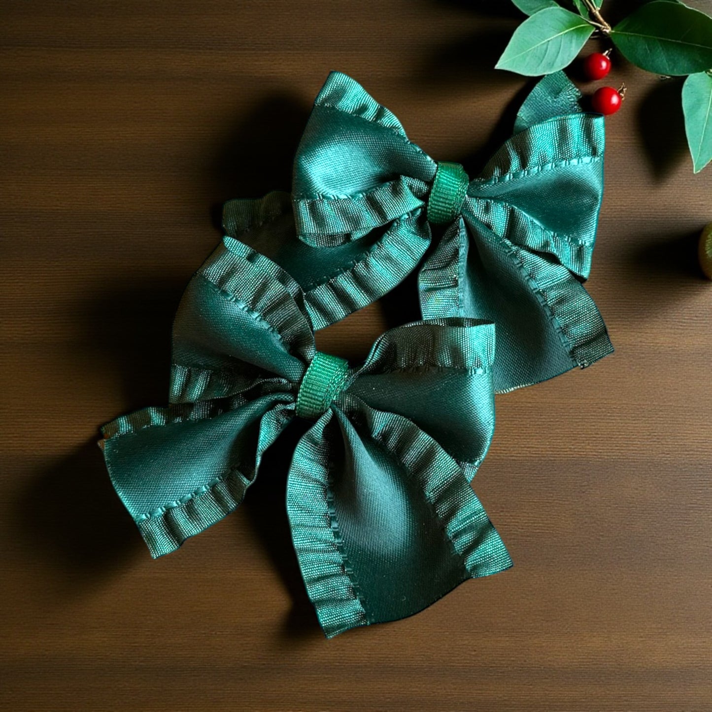 Glimmering Teal Ruffle Bow Duet