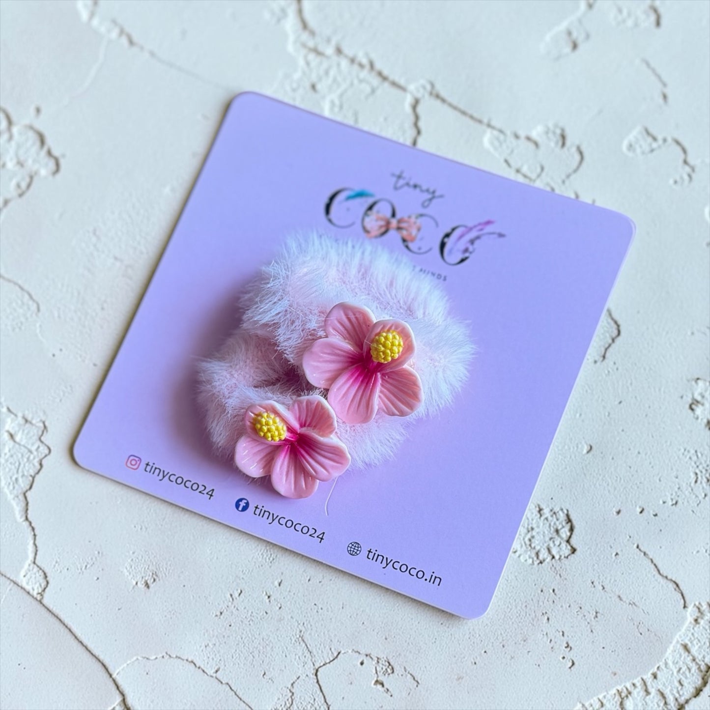 Tropical Hibiscus Fuzzy Hair Ties (Set of 2)