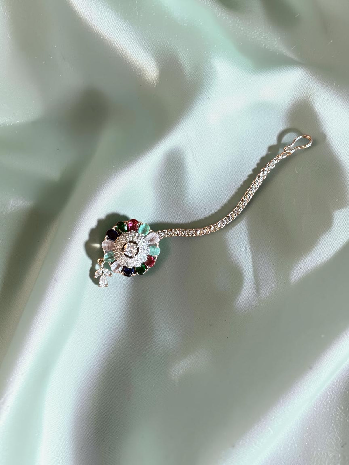 Navya Pastel Navratan American Diamond Maang Tikka