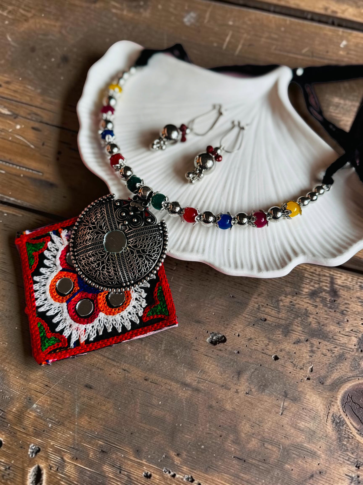 Roopali Kutchi Embroidered Mirror Necklace Set