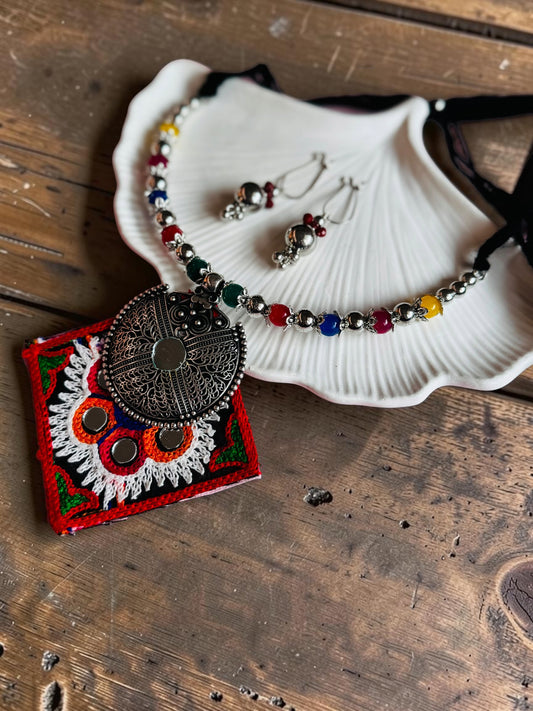 Roopali Kutchi Embroidered Mirror Necklace Set