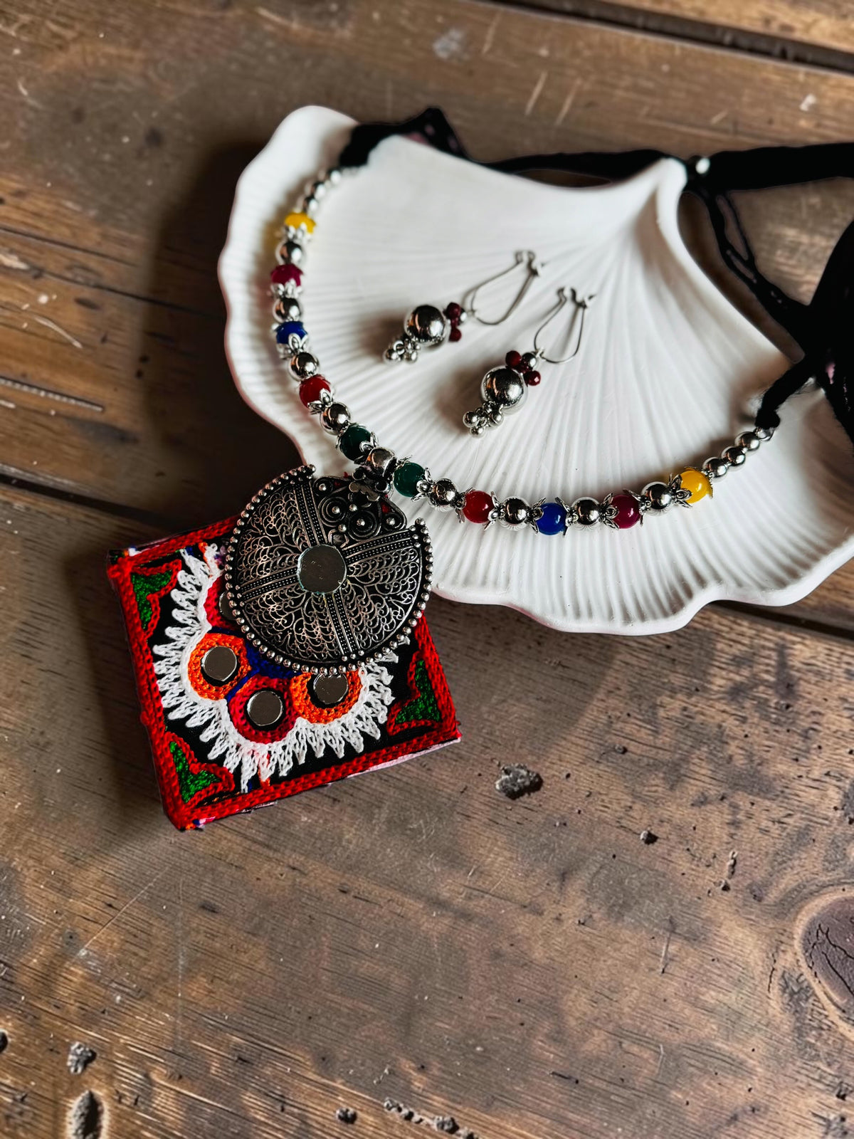 Roopali Kutchi Embroidered Mirror Necklace Set