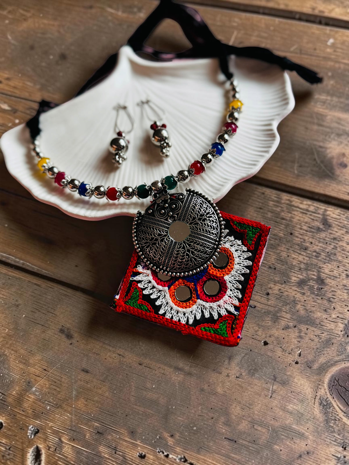 Roopali Kutchi Embroidered Mirror Necklace Set