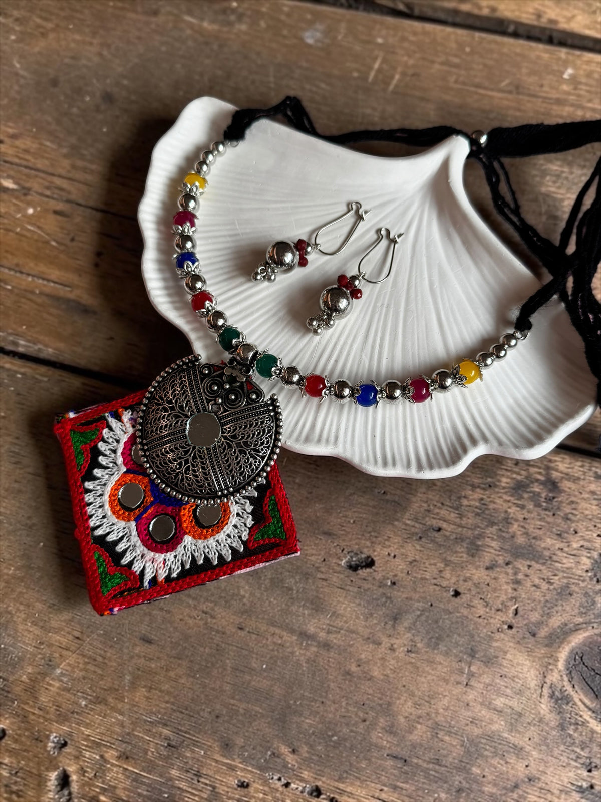 Roopali Kutchi Embroidered Mirror Necklace Set