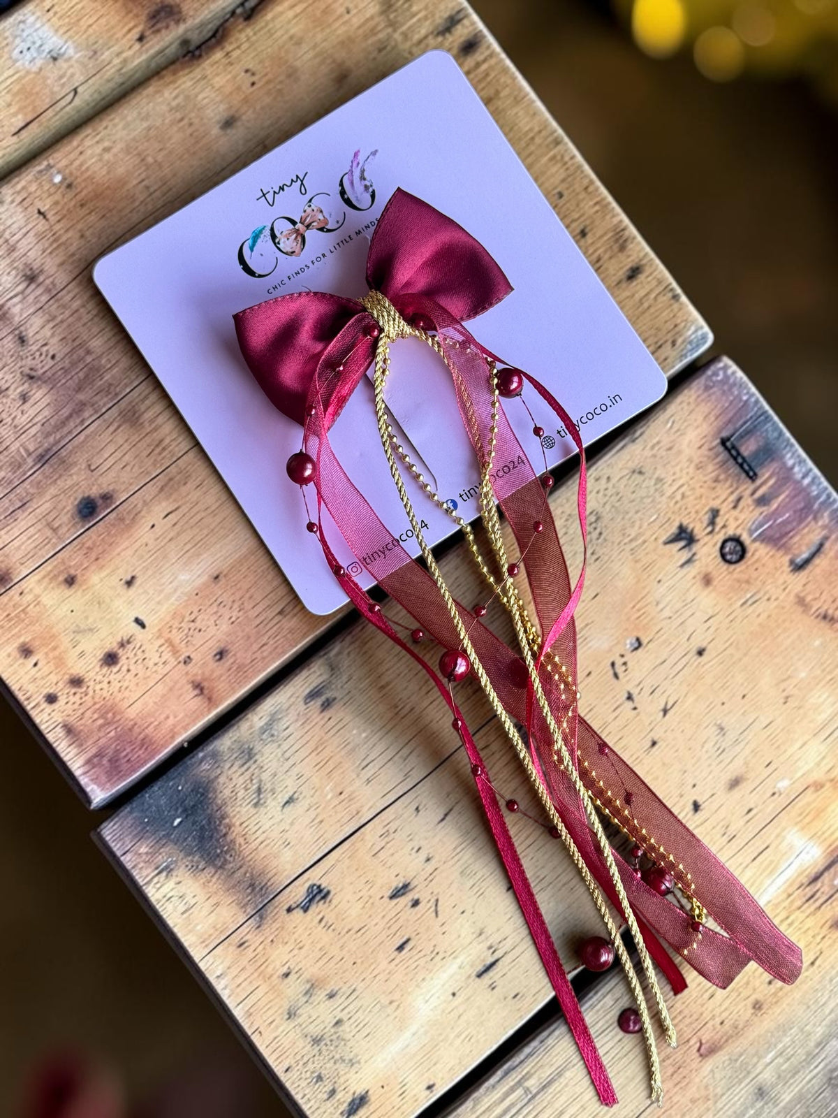 Zoya Crimson Satin & Pearl Mala Hair Jewel