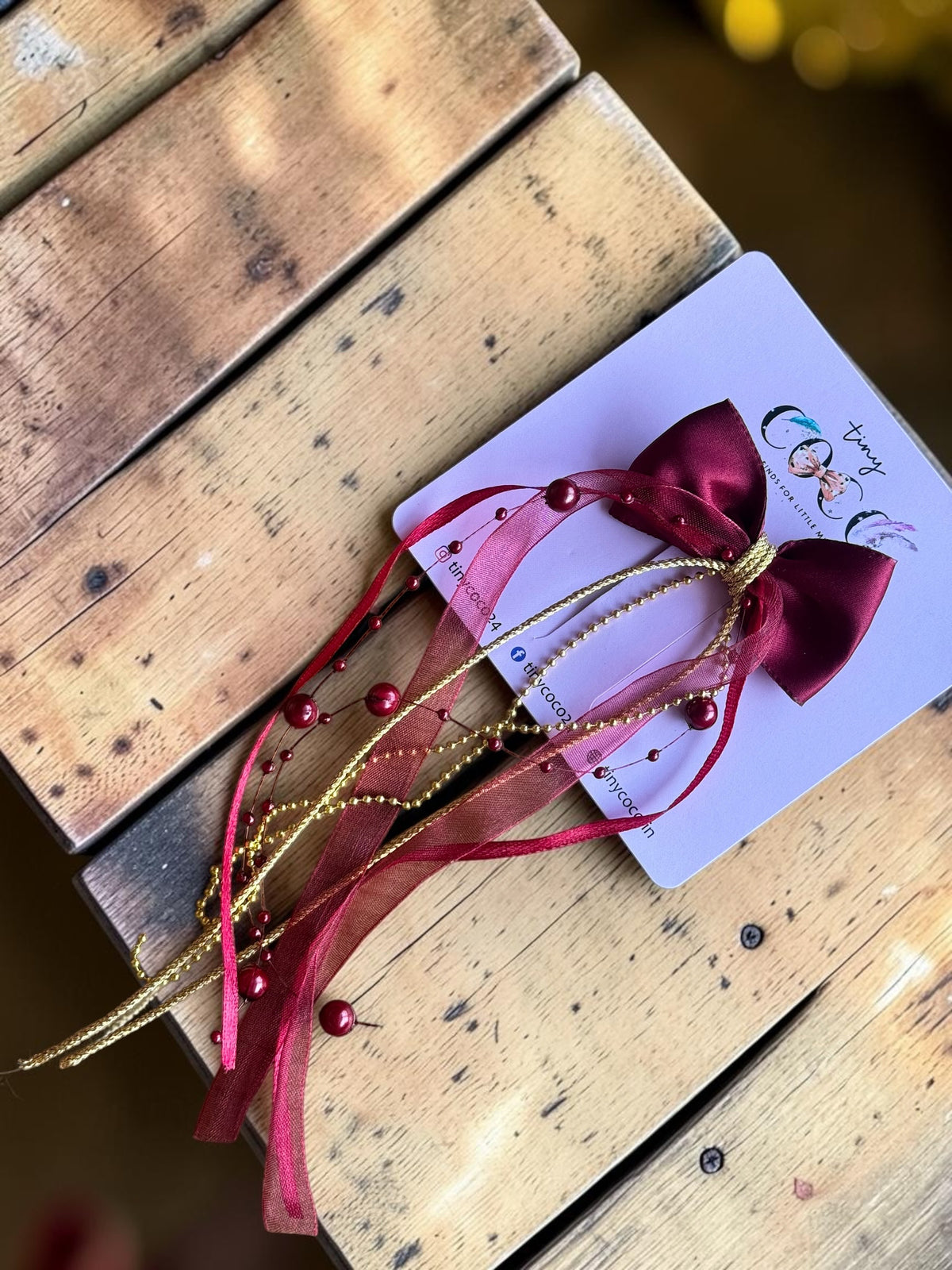 Zoya Crimson Satin & Pearl Mala Hair Jewel