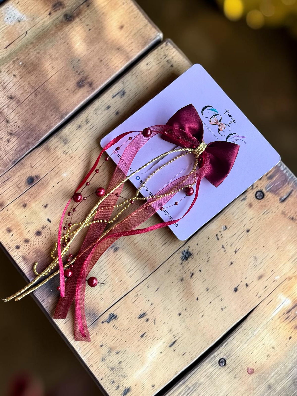 Zoya Crimson Satin & Pearl Mala Hair Jewel