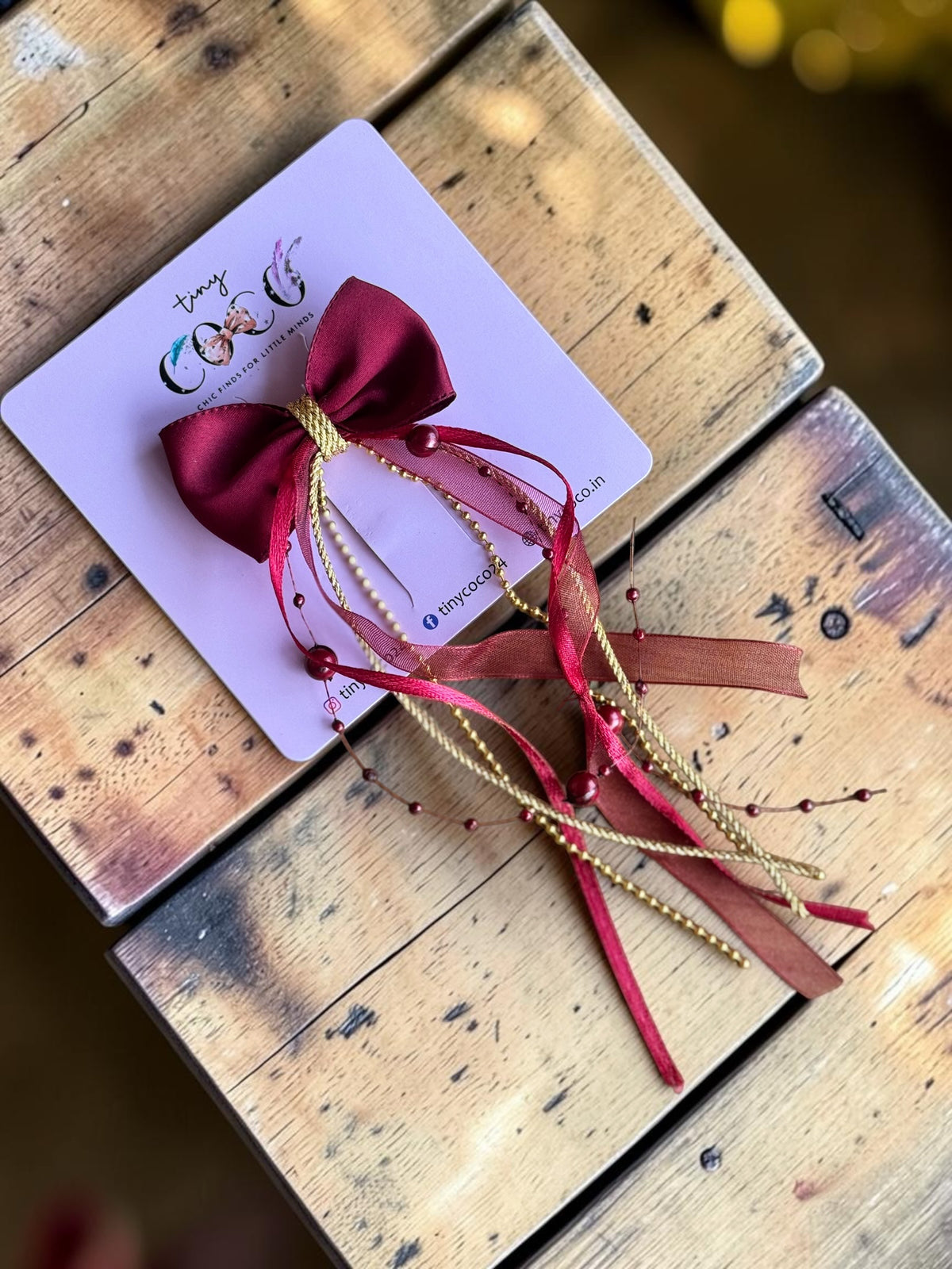 Zoya Crimson Satin & Pearl Mala Hair Jewel