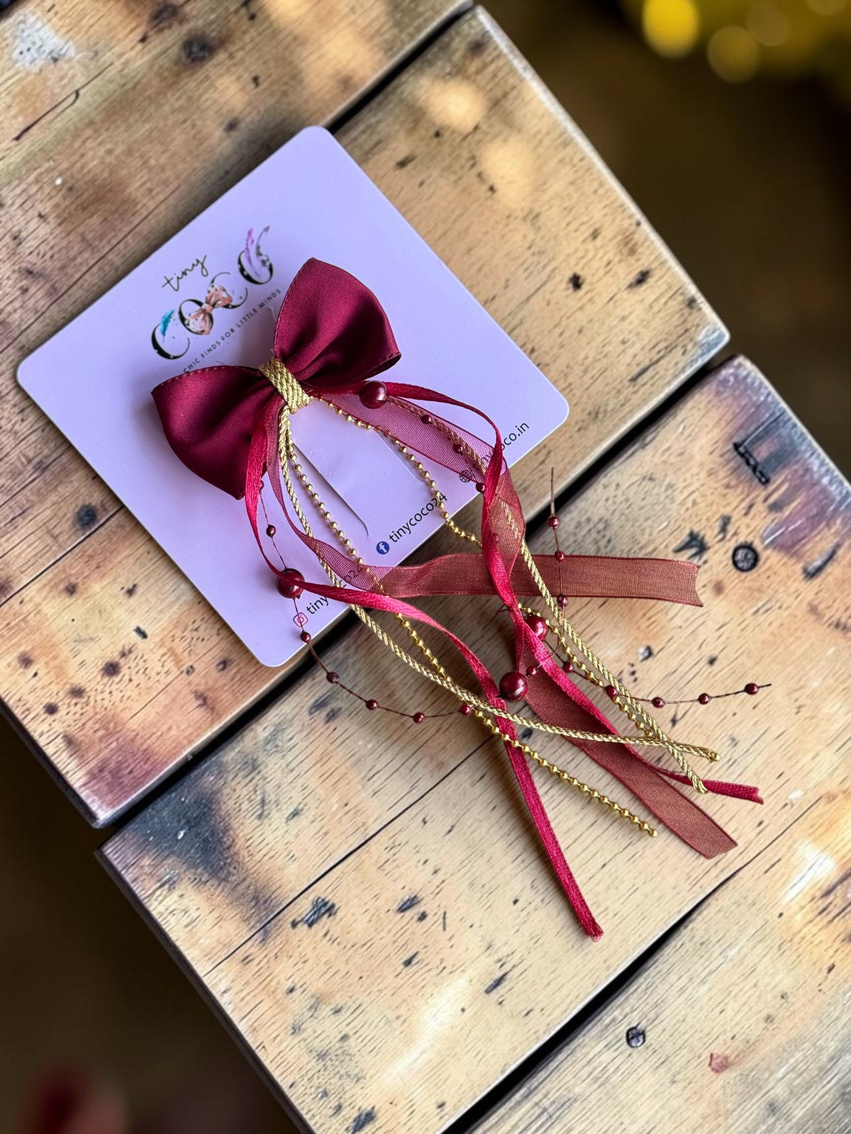 Zoya Crimson Satin & Pearl Mala Hair Jewel