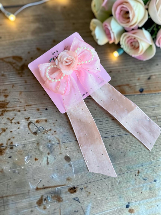 Rosette & Shimmer Pearl Garland Long-Tail Bow