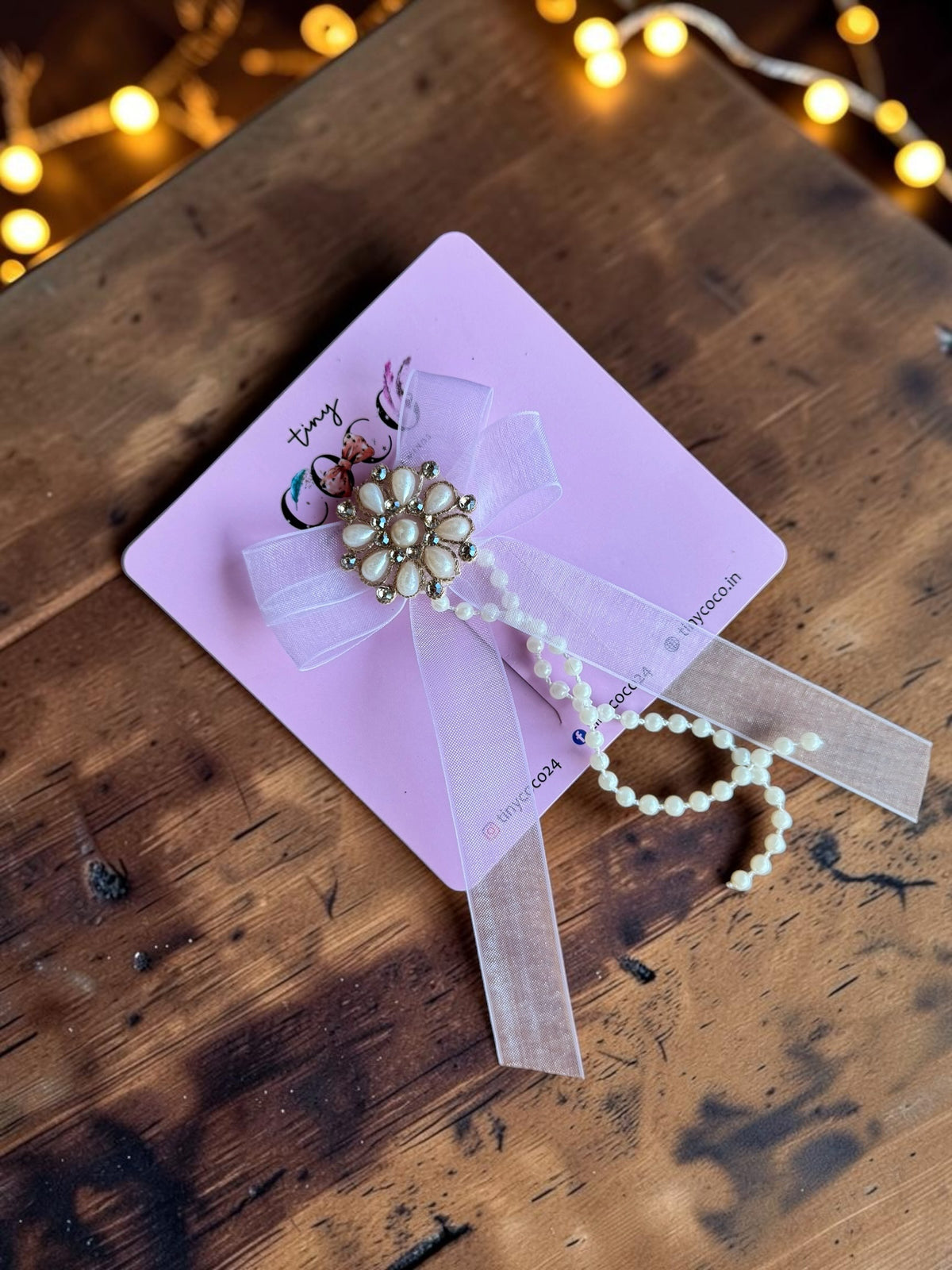 Aalia Pearl Garland Organza Streamer Bow