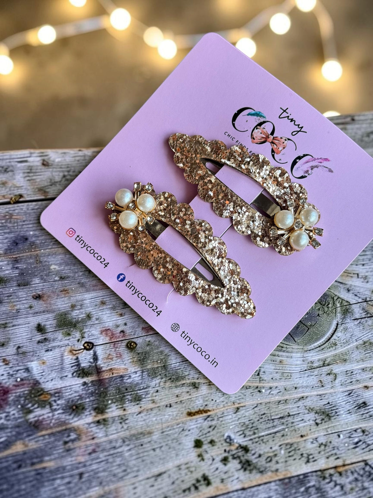 Chandni Chunky Gold Glitter & Pearl Hair Clips