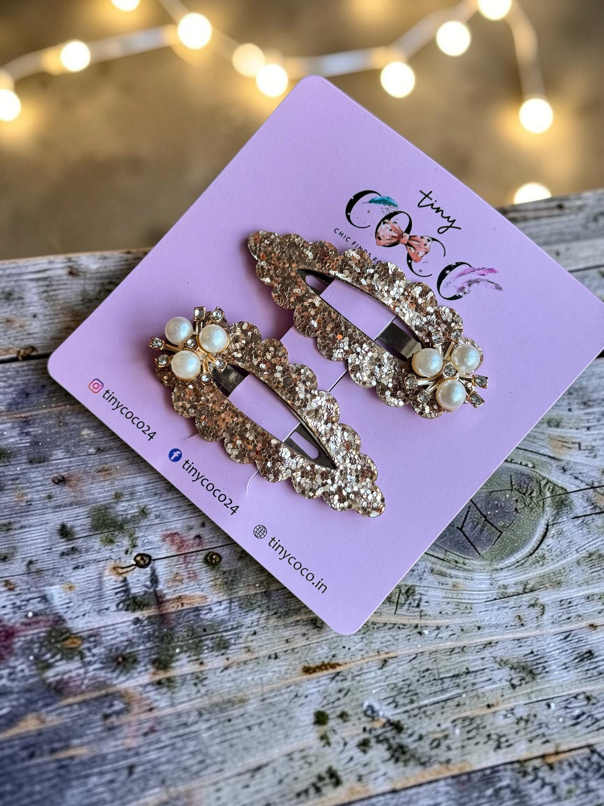 Chandni Chunky Gold Glitter & Pearl Hair Clips