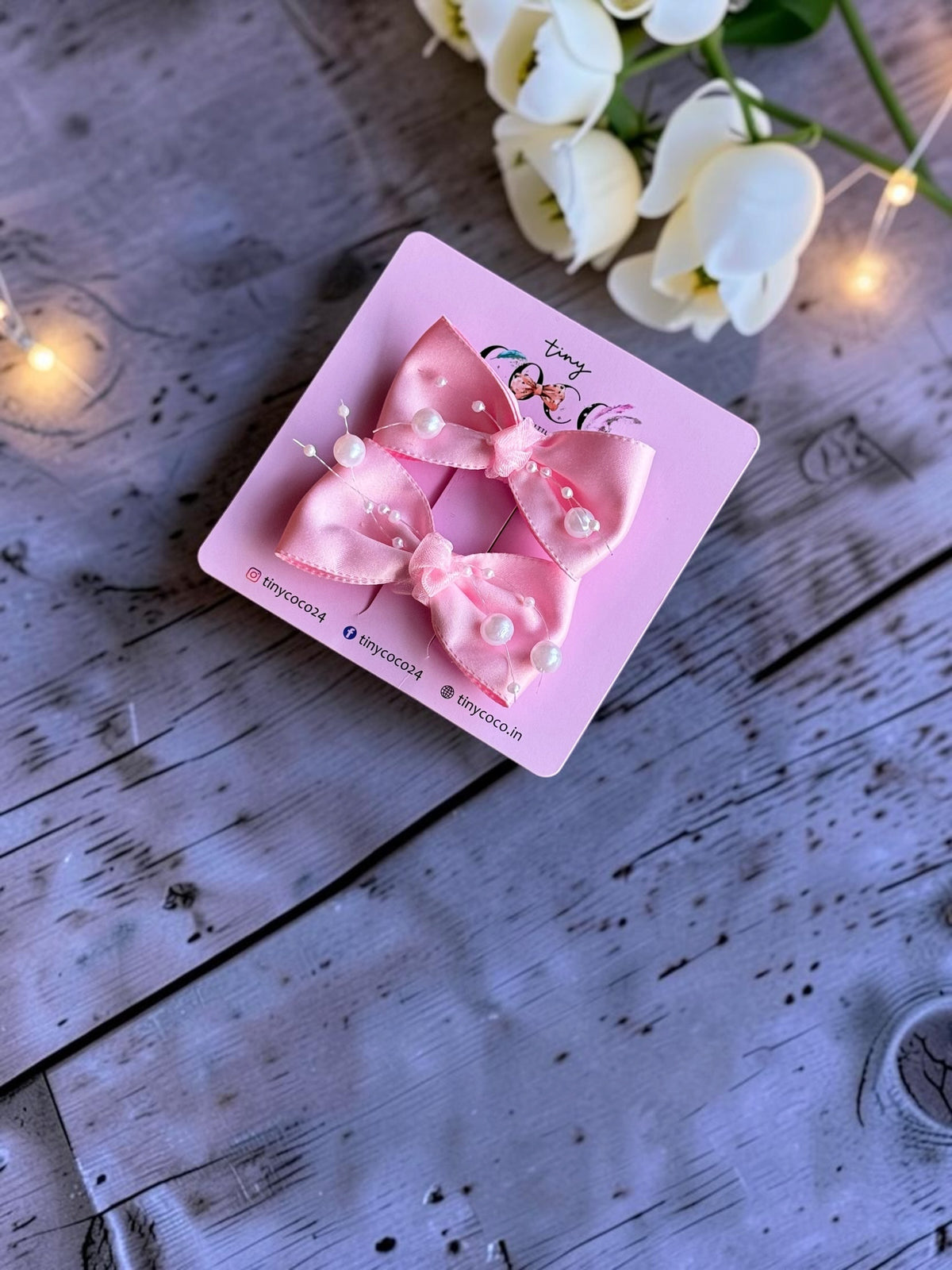 Pearl Dewdrop Satin Bow Clips (Set of 2)