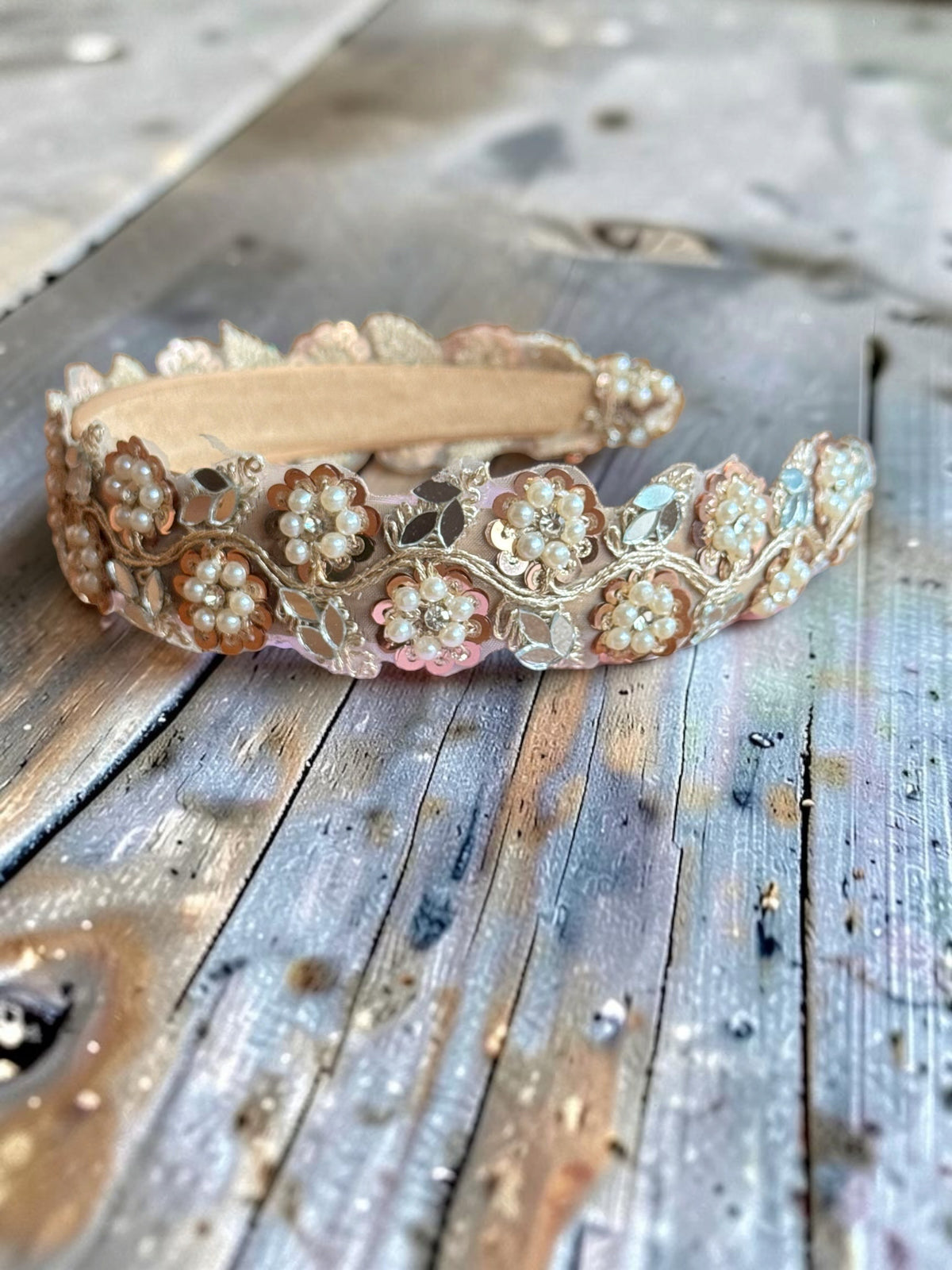 Zoya Zari & Pearl Floral Matha Patti Headband