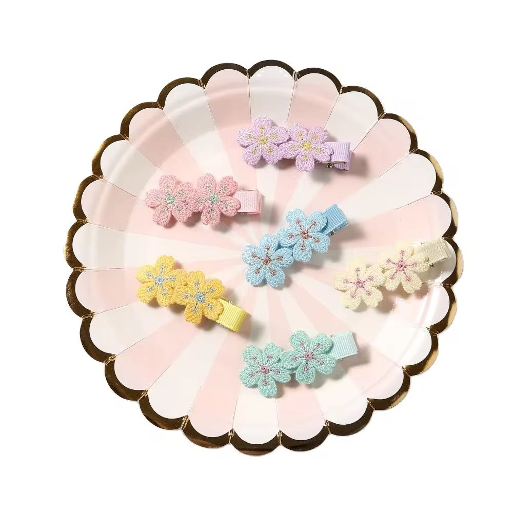 Daisy Duo Embroidered Hair Clips (Assorted colors in Pairs)