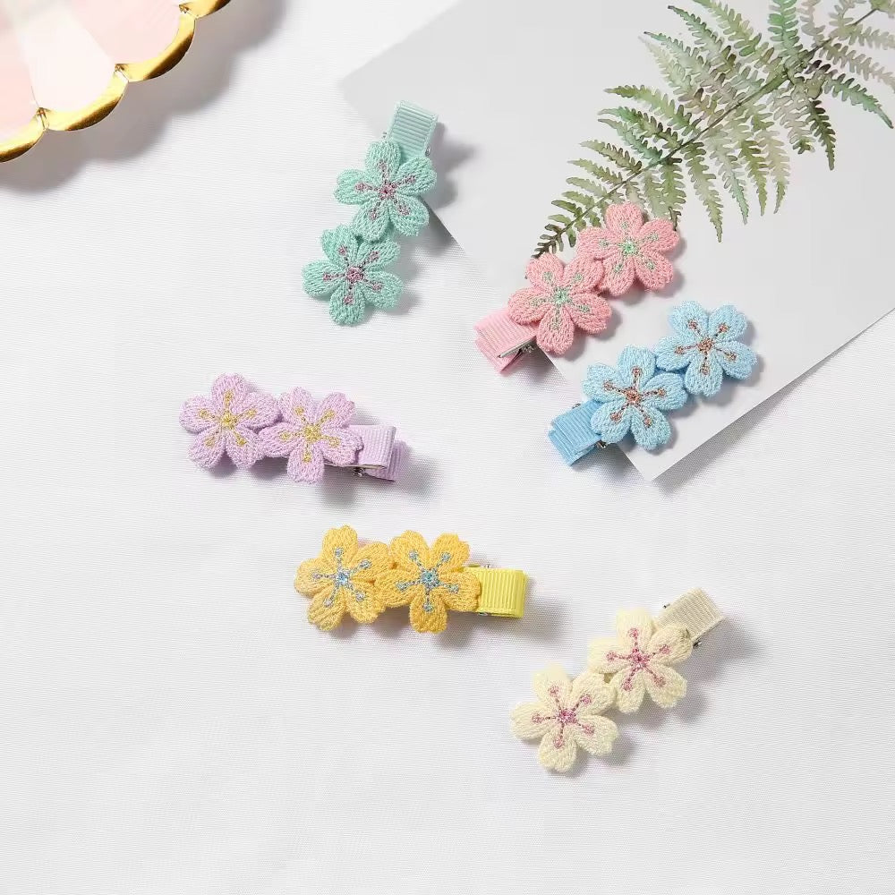 Daisy Duo Embroidered Hair Clips (Assorted colors in Pairs)