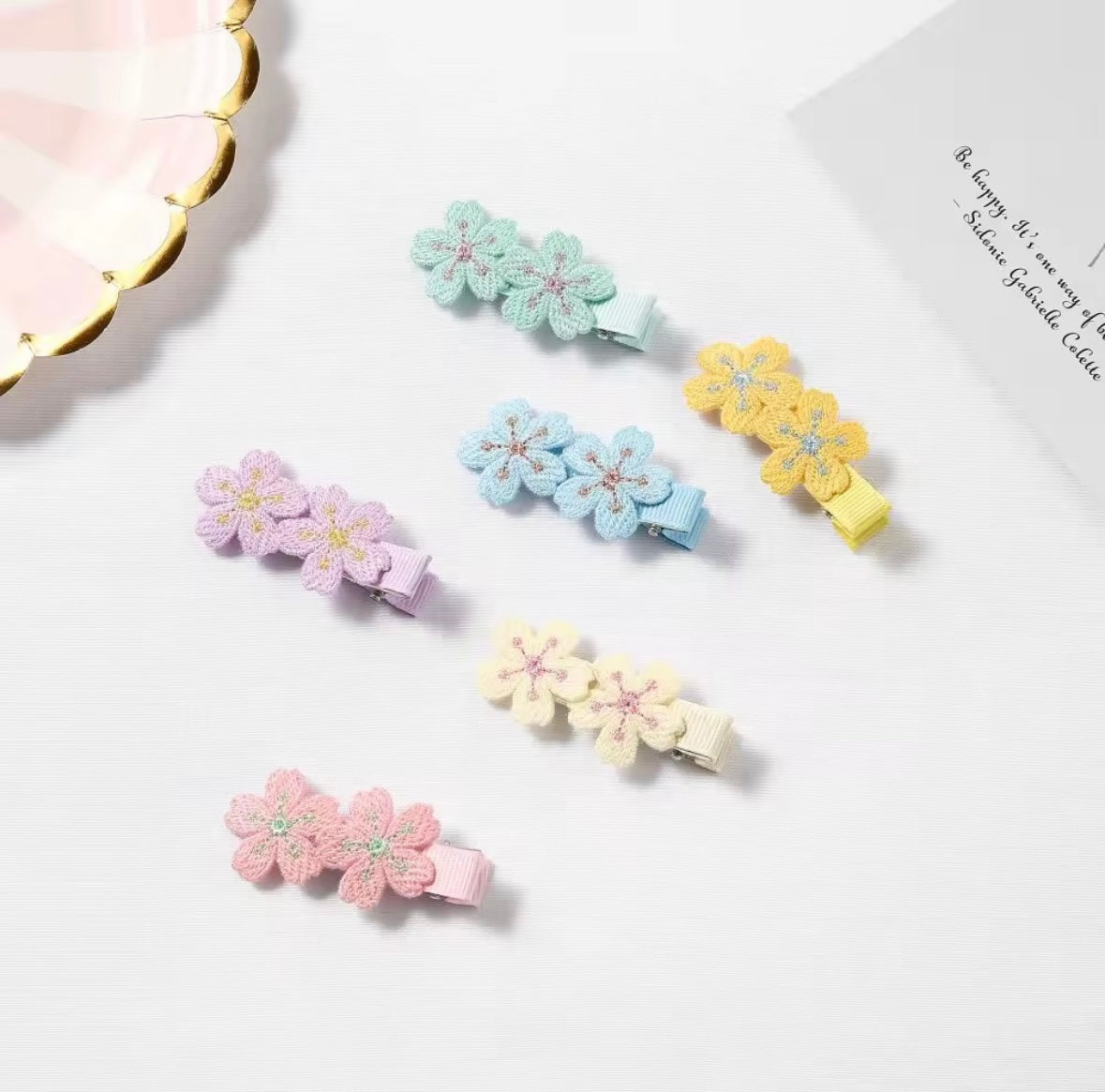Daisy Duo Embroidered Hair Clips (Assorted colors in Pairs)