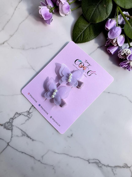Lilac Flutter Pearl Hair Clips