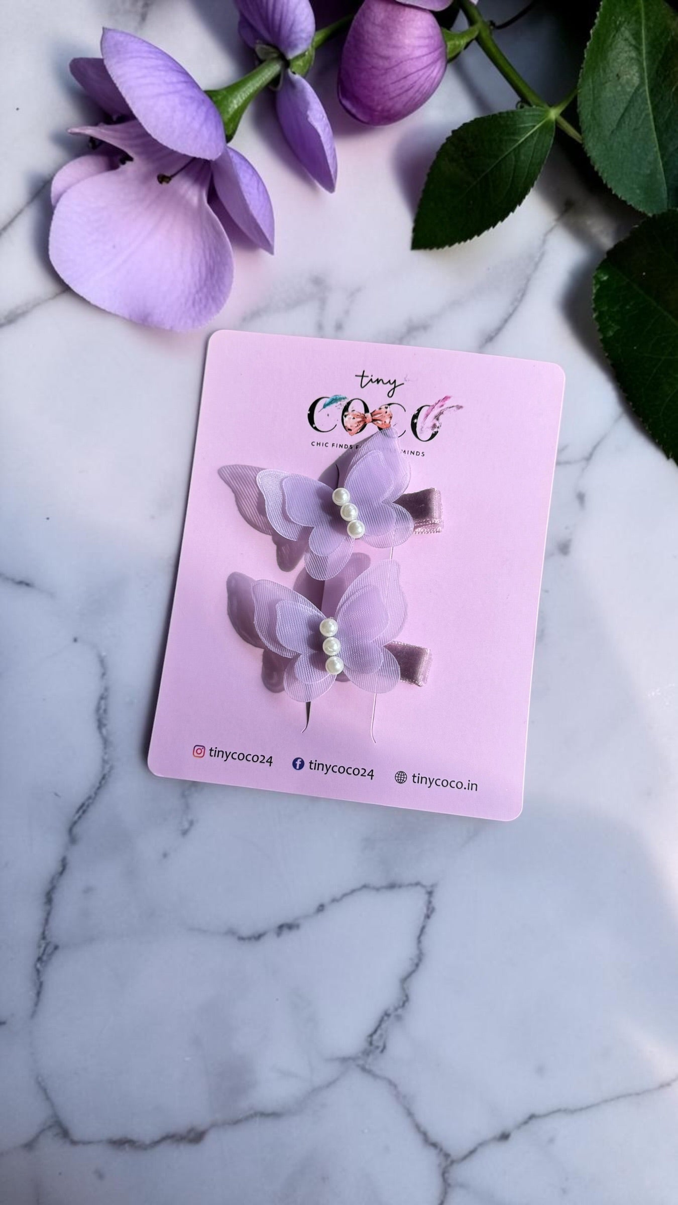 Lilac Flutter Pearl Hair Clips
