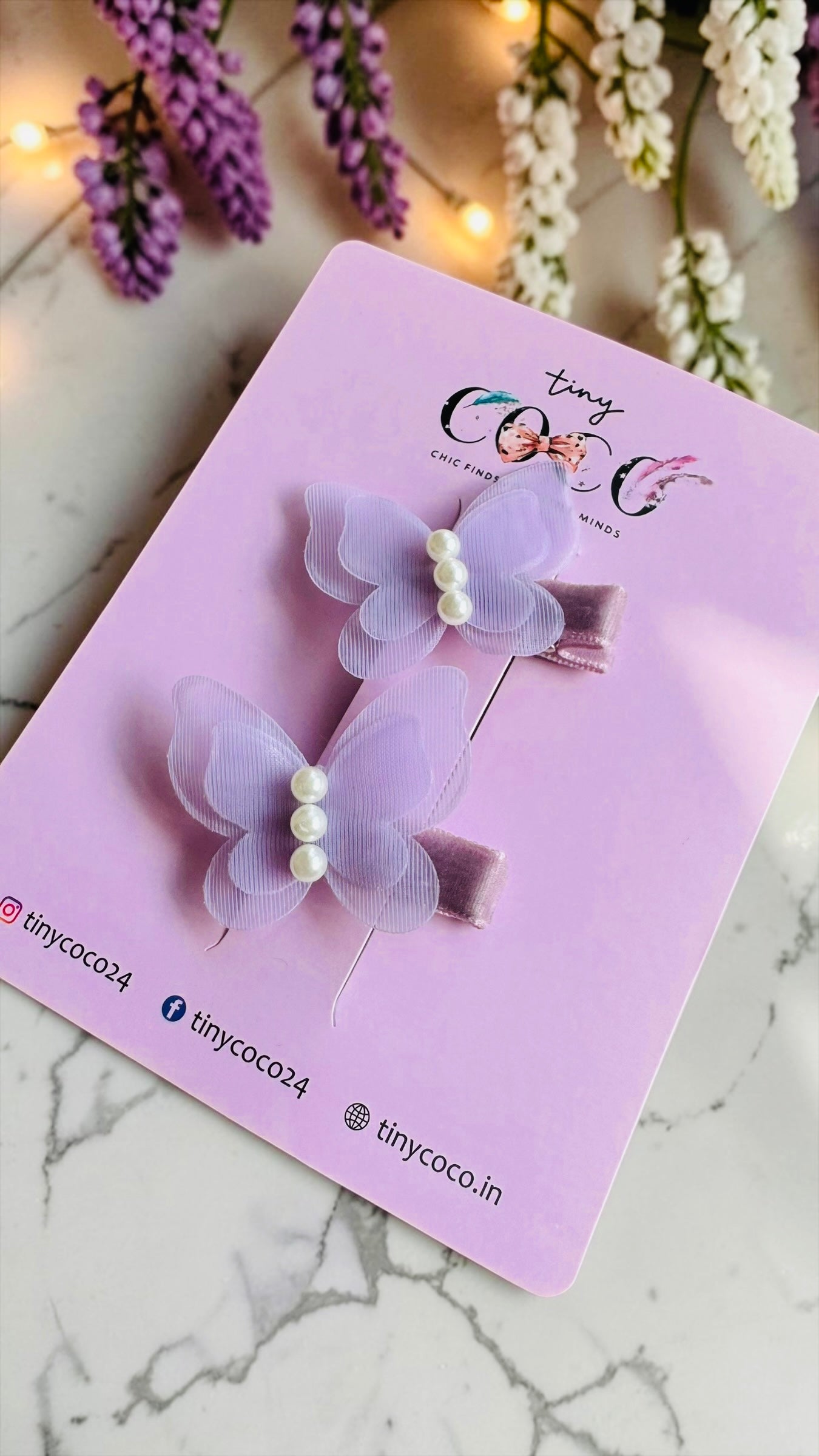 Lilac Flutter Pearl Hair Clips