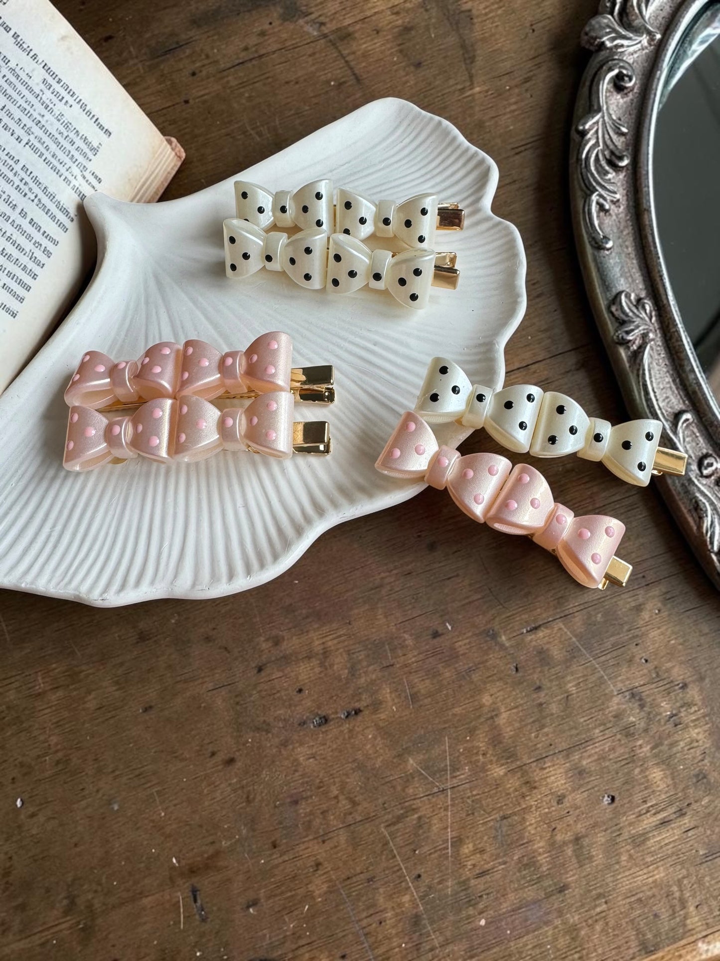 The Vintage Polka Dot Bow Clips