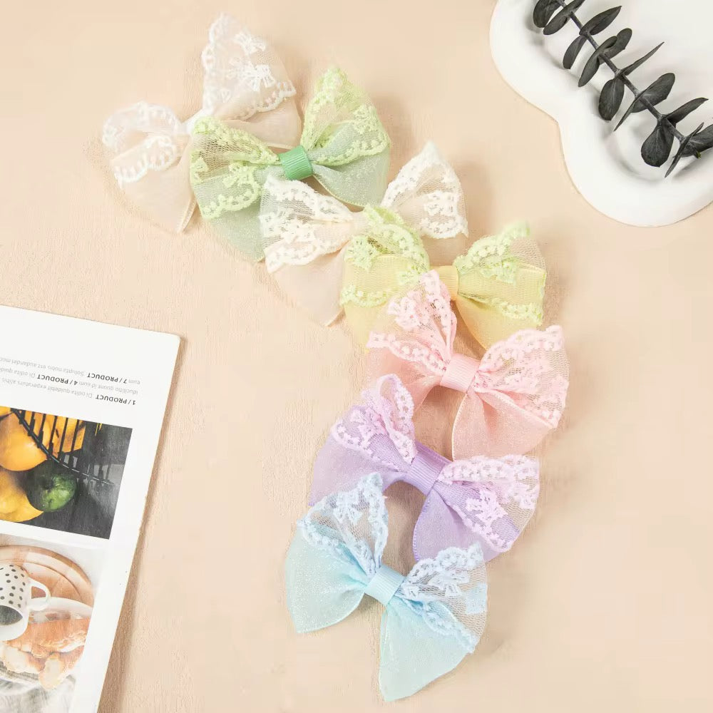 Pastel Chiffon & Lace Bow Clip (Single Clip)