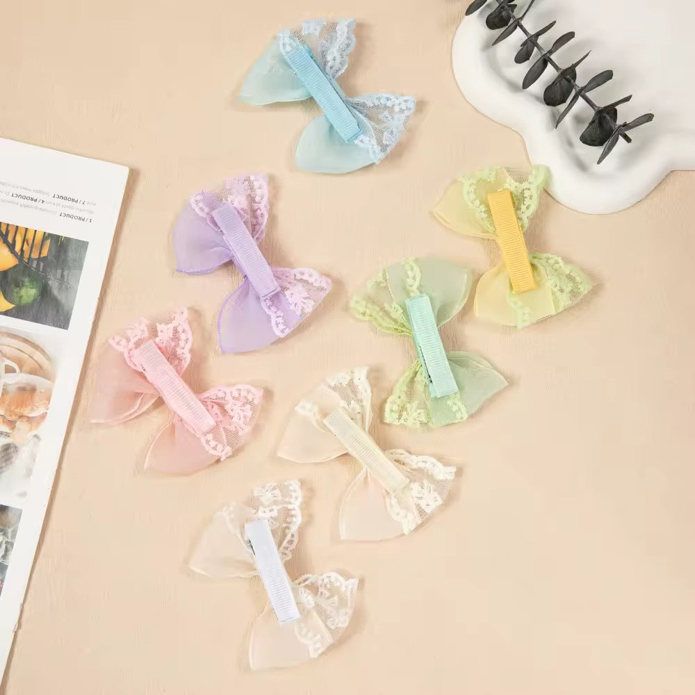 Pastel Chiffon & Lace Bow Clip (Single Clip)