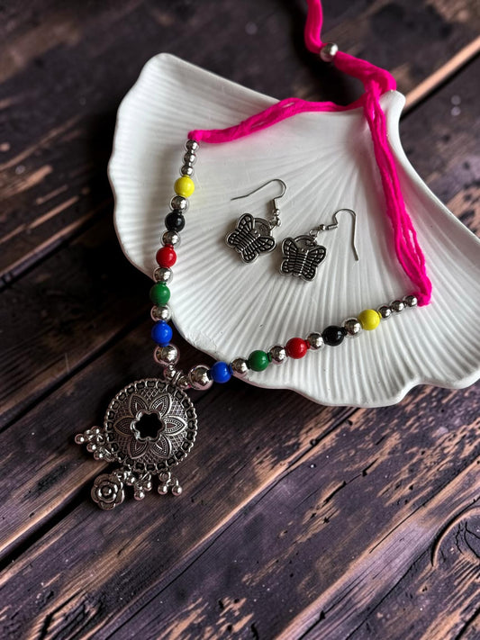 Ethnic Floral Medallion Choker Necklace Set