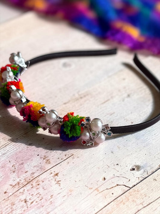 Ethnic Pom-Pom & Pearl Headband