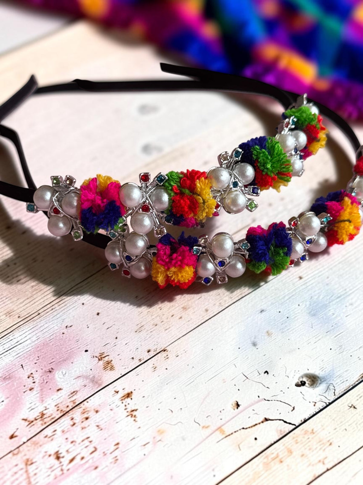 Ethnic Pom-Pom & Pearl Headband