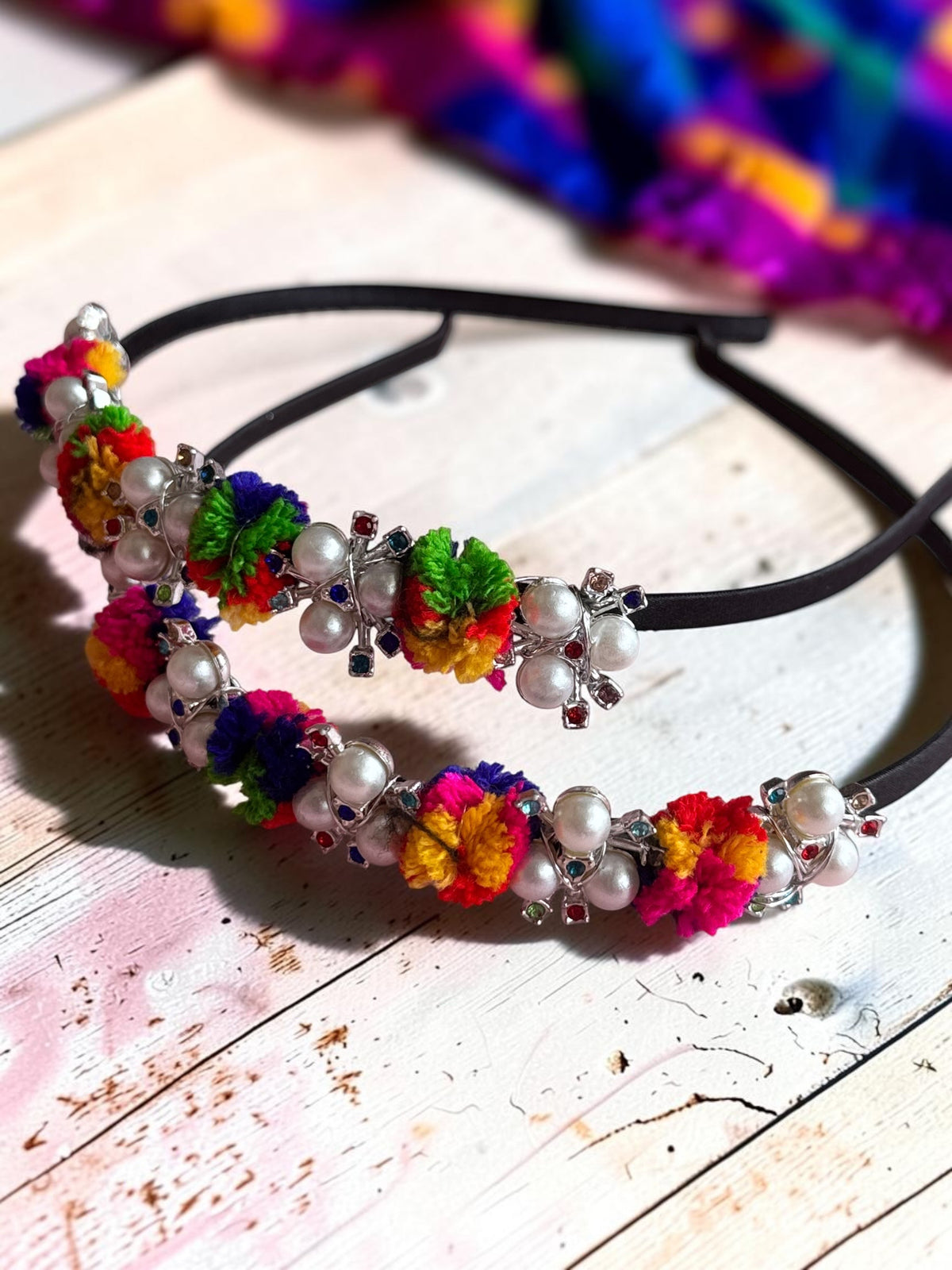 Ethnic Pom-Pom & Pearl Headband