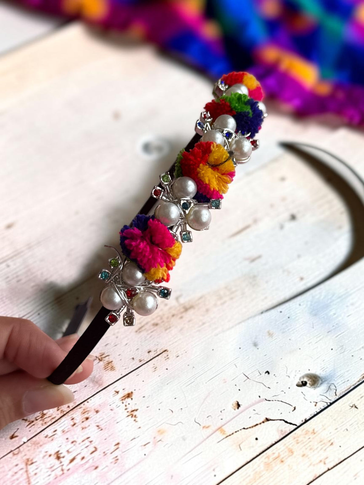 Ethnic Pom-Pom & Pearl Headband