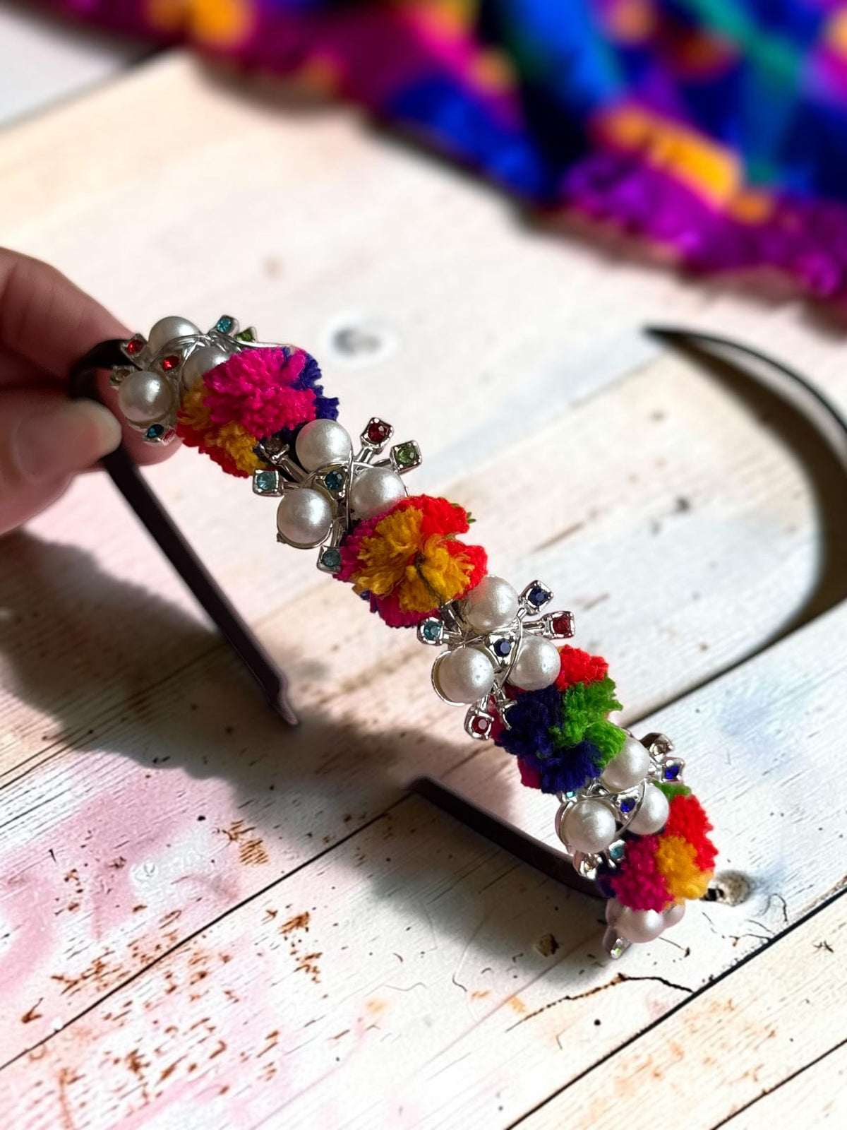 Ethnic Pom-Pom & Pearl Headband