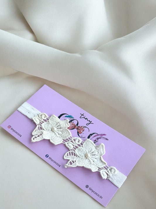 Pearl Center Lace Flower Headband