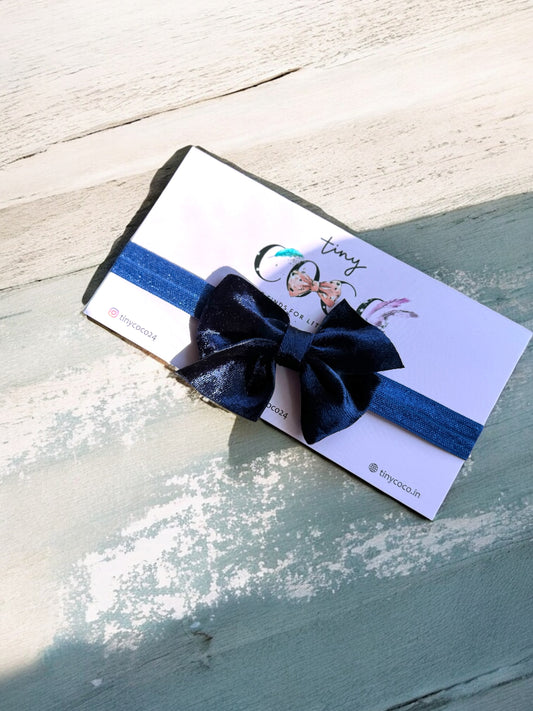 Classic Navy Velvet Bow Headband