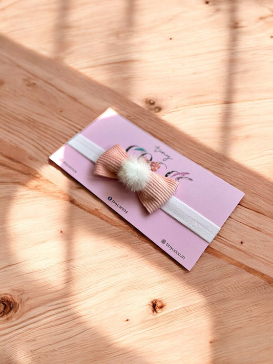 Ribbed Pom-Pom Bow Headband