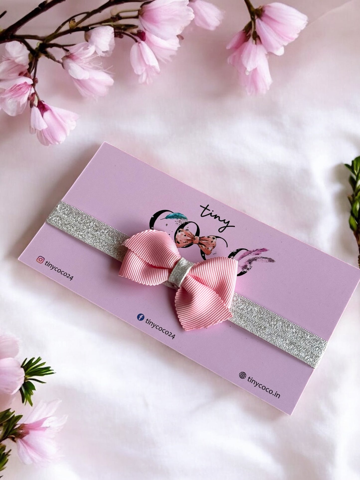 Glittering Pink Bow Headband