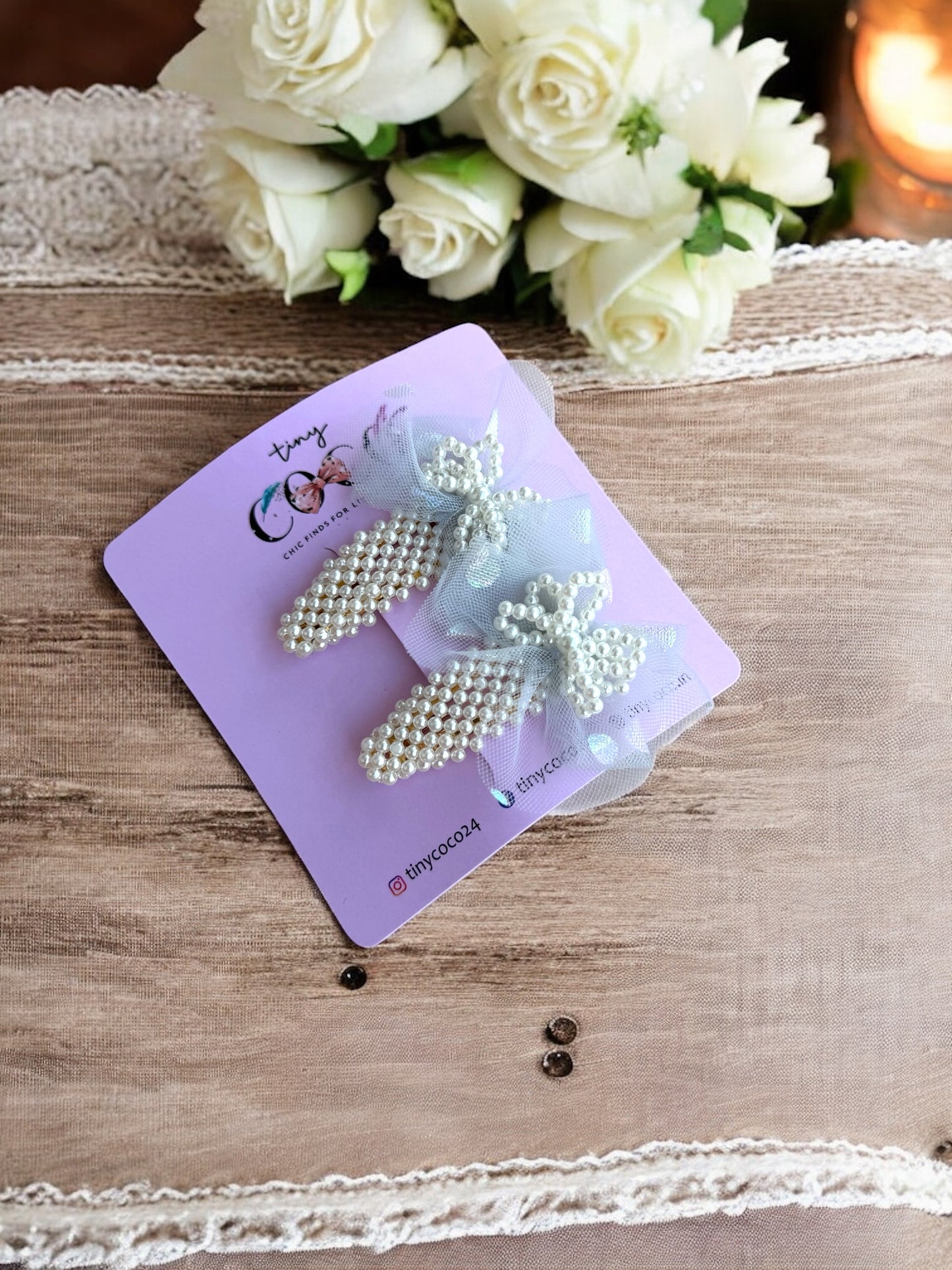 Dreamy Pearl & Tulle Bow Clips (Pair)