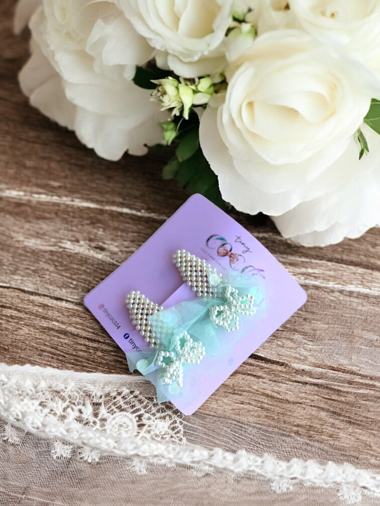 Dreamy Pearl & Tulle Bow Clips (Pair)
